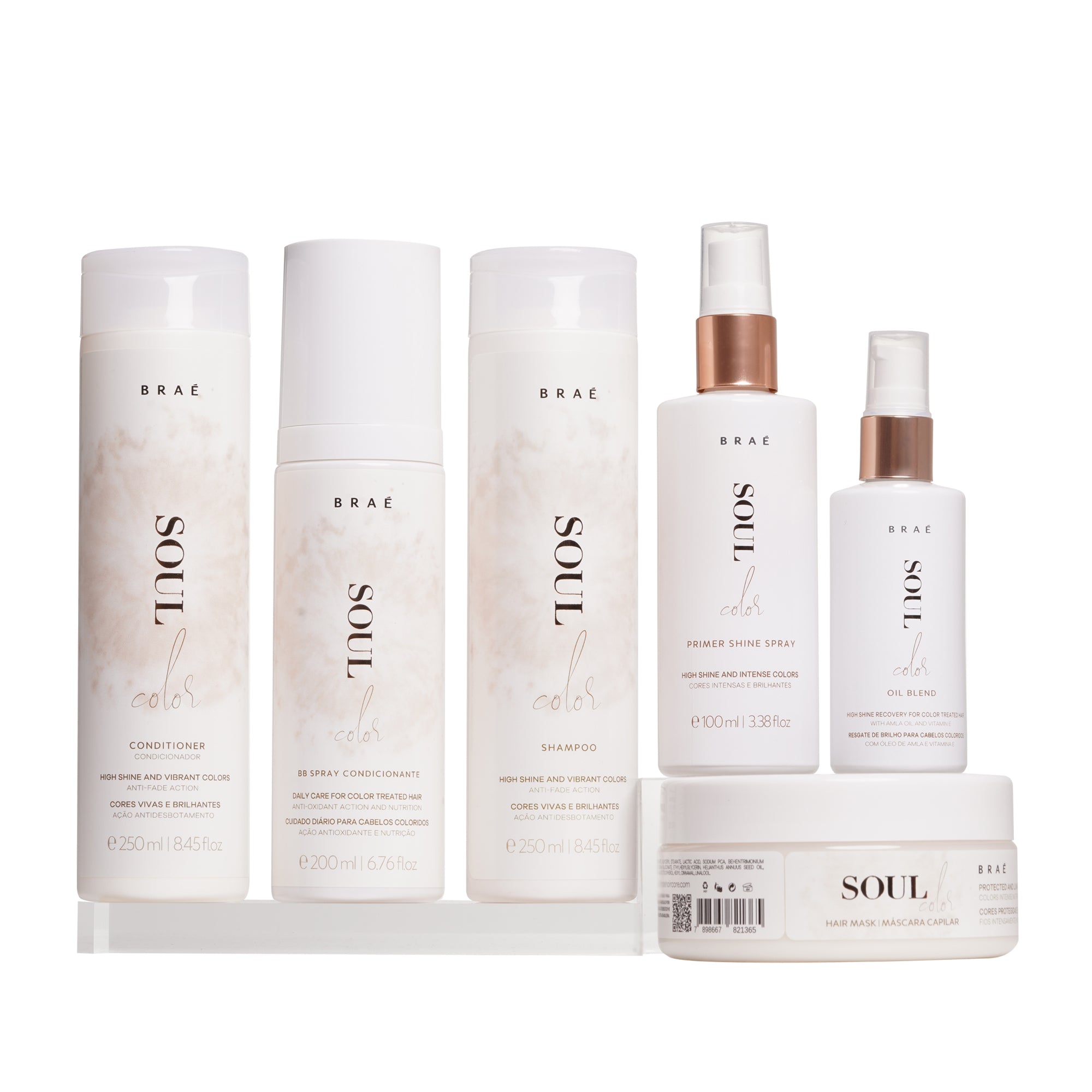 Soul Color Shampoo 250ml + Conditioner 250ml + Mask 200g, Primer Shine spray + BB spray + Oil Blend