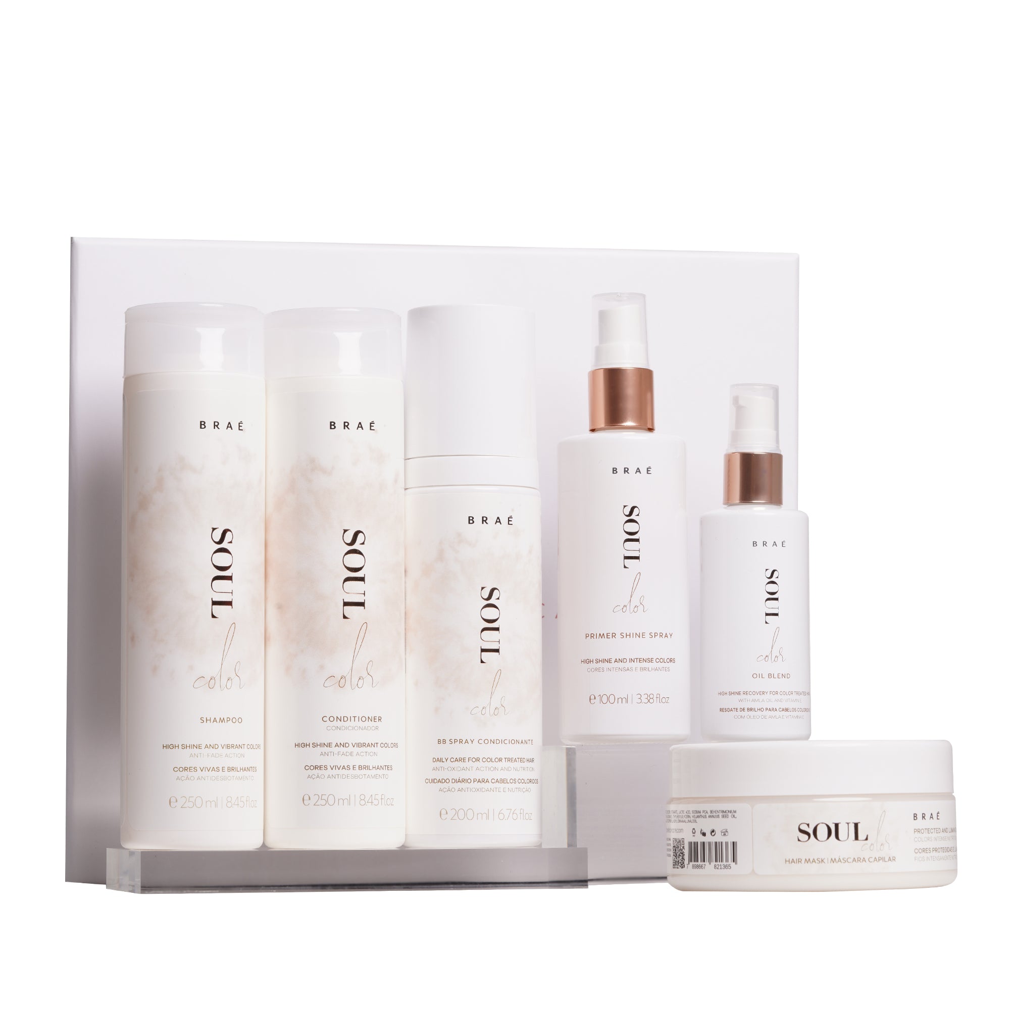 Soul Color Shampoo 250ml + Conditioner 250ml + Mask 200g, Primer Shine spray + BB spray + Oil Blend